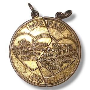 Vintage Mizpah Broken Heart 1/20 12K GF Pendant Genesis 31:49 Charm